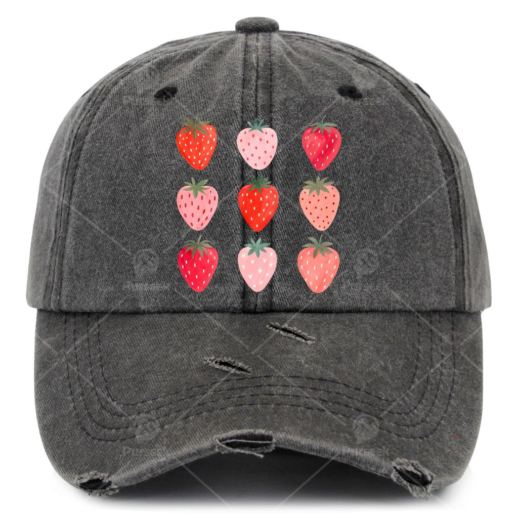 Strawberry Retro Trucker Hat with Strawberry Print & Strawberry - Unisex Vintage Baseball Cap Suitable for Men & Women, Machine Washable Washed-Out Cap for Casual Wear, Themed Parties, Everyday Use - Strawberry-Themed Accessory