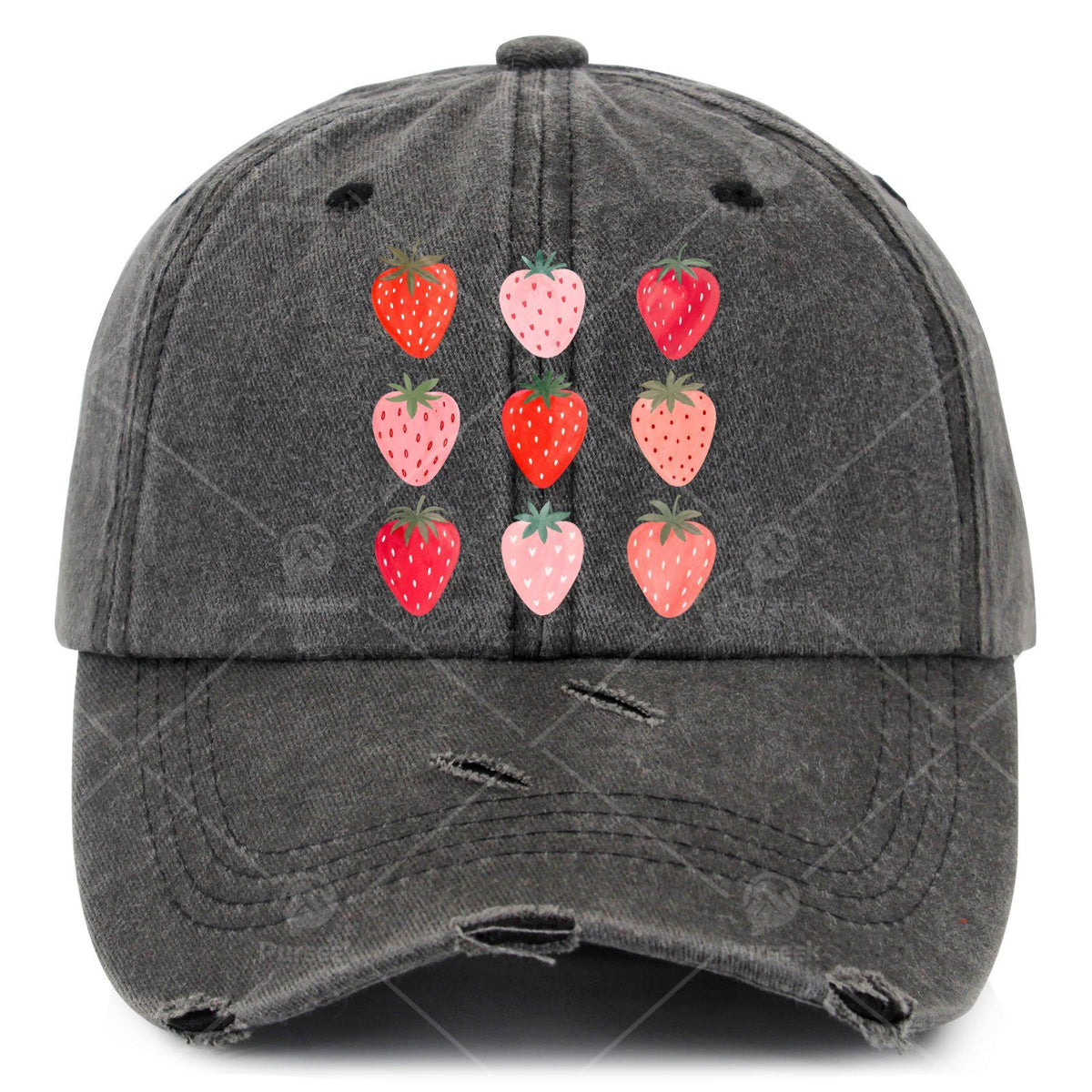 Strawberry Retro Trucker Hat with Strawberry Print & Strawberry - Unisex Vintage Baseball Cap Suitable for Men & Women, Machine Washable Washed-Out Cap for Casual Wear, Themed Parties, Everyday Use - Strawberry-Themed Accessory