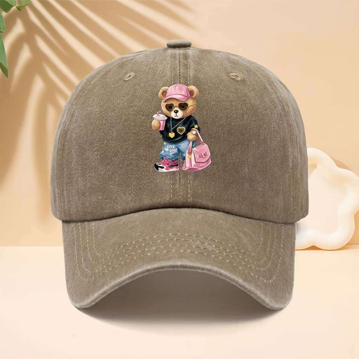 Baseball Cap with a Trendy and Cool Teddy Bear Print, Featuring an American Street-style Aesthetic. This Adorable and Fun Personality-driven Casual Snapback Is Perfect for Strolling, Shopping, Traveling, Gatherings, Vacations, and Parties. The Curved