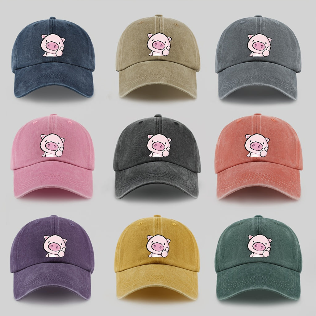 1pc Cute and Playful Piglet Pattern Printed Baseball Cap, Lightweight, Comfortable, and Breathable, Adjustable Size, An Excellent Valentine's Day Gift for Your Partner, Unisex Outdoor Casual Wear Accessory, Mom and Dad's Beach Vacation Leisure Sun