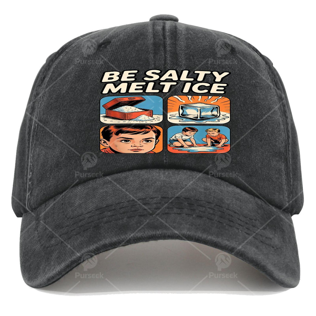 Unisex Fashion Baseball with a Washed And Distressed Look, Featuring The Humorous Phrase 'Stay Salts Melt I CE' As a Fun Gift