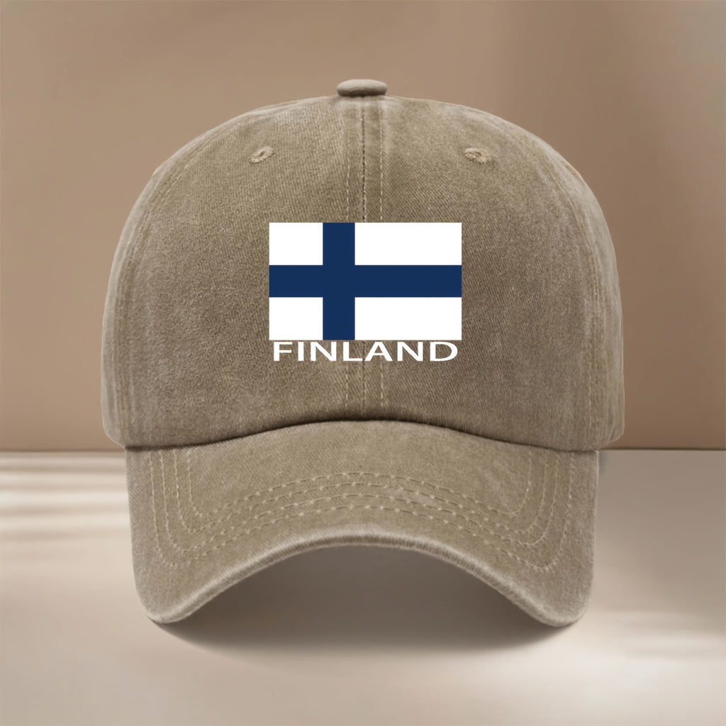 FINLAND Text Flag Print Pattern Baseball Cap, Relaxed Fit Duckbill Cap, Lightweight Textured Casual Hat, Simple and Stylish Hip-Hop Hat, Unisex Six-Panel Cap, for Vacation, Travel, Dinner Parties, Camping, Pair with Curved Brim Hat, Suitable for All