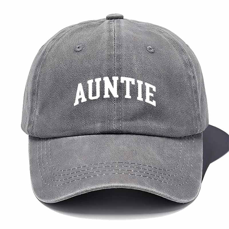 White "AUNTIE" Printed Collegiate Baseball Cap - Lettering for Teacher Gifts, Back-to- & Graduation, Comfortable Casual Hat with Auntie, Hand Washable for Daily Wear & Special Events
