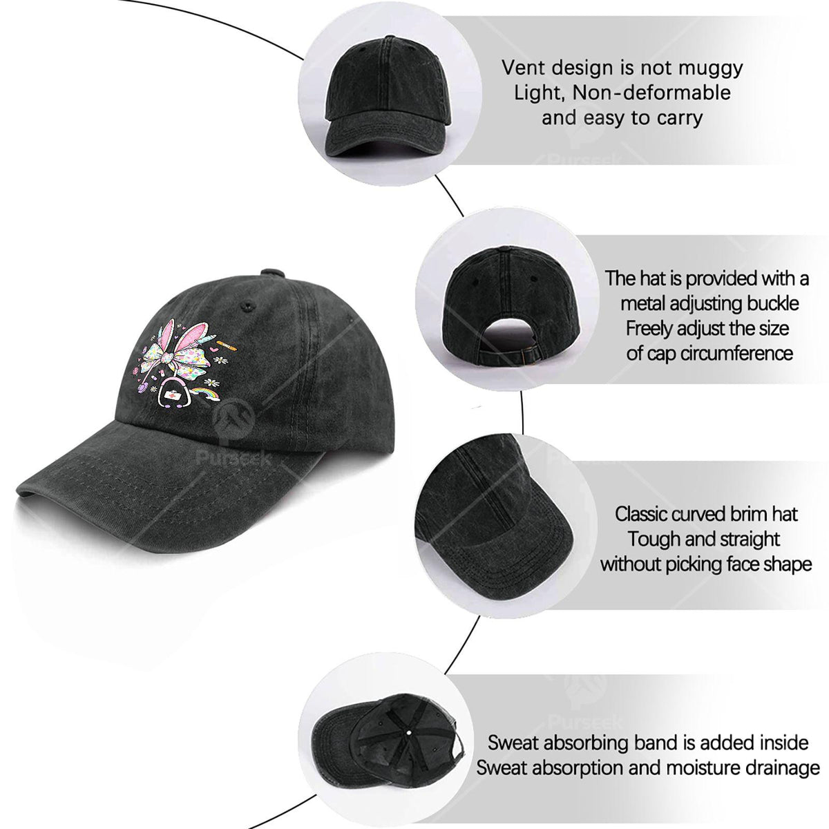Nurse Stethoscope Baseball Cap - Retro Printed Full Body Iconic Symbol, Suitable for Christmas, Games, Nurse Uniforms, Unisex, Hand Wash Or Dry Clean