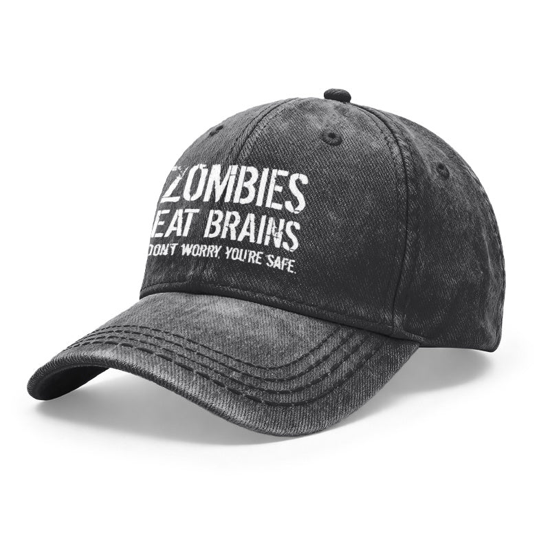 1pc Retro Distressed Unisex Baseball Hats, Zombies Consume Brains, Don'T Panic, You'Re Secure. Design Print Motif, Adjustable, Ideal for Outdoor Activities And Casual Attire, Presents for Both Men And Women, Friends
