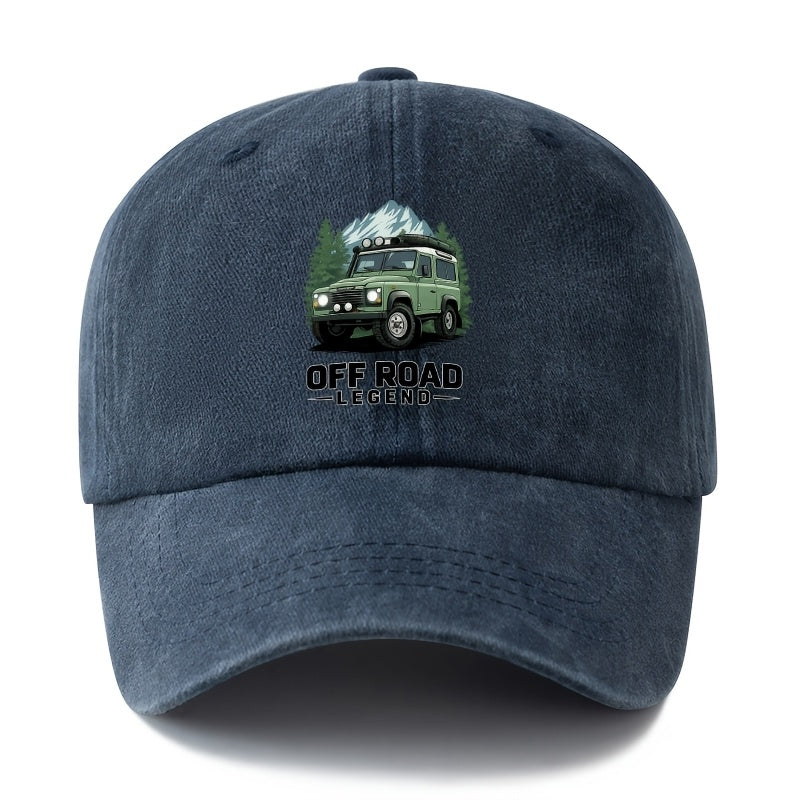 A Unisex Fashionable and Versatile Printed Off-road Vehicle Baseball Cap, Featuring a Classic Vintage Washed Outdoor Lightweight Curved Brim. This Trucker Baseball Cap Is Suitable for Casual Occasions Such as Outdoor Vacations, Travel, and Camping.