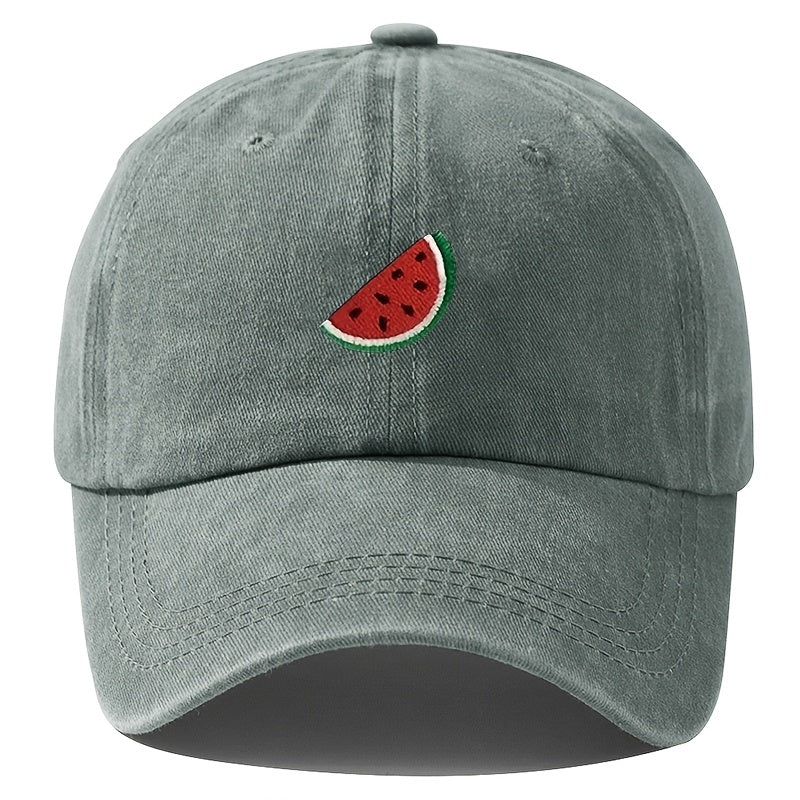 An Embroidered Baseball Cap with Curved Brim, Hip-hop Style, Fruit Embroidery, Vintage Washed, Unisex Outdoor Travel and Hiking Cap, Fishing Hat