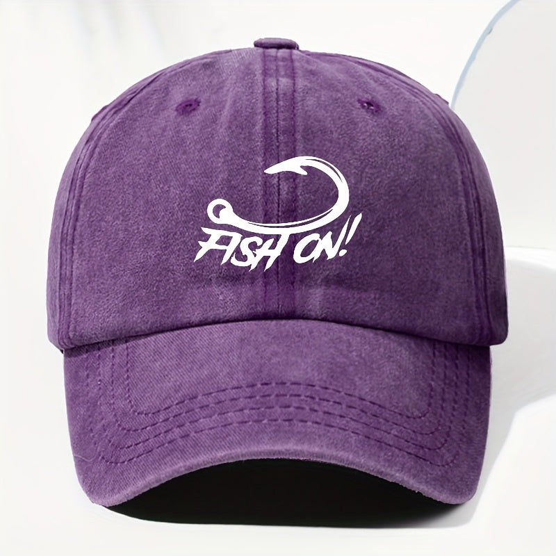 Unisex FISH ON Hook Print Washed Vintage Baseball Cap Fashion Men Women Sun Hat Adjustable Size Trucker Cap Suitable for All Seasons Daily Wear