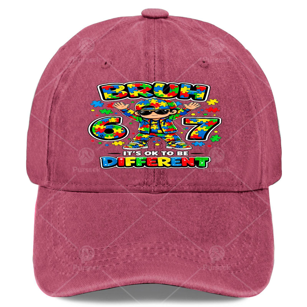 Bruh Ok to Be Different 67 Puzzle Autism Awareness Baseball - Retro Unisex Hat Suitable for Christmas, Games, 4th, Autism Gift, Lightweight Round with Puzzle for &