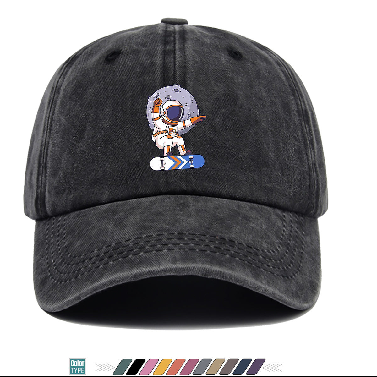 1pc Astronaut Skateboard Print Baseball Cap, Trendy Individual Sun Hat, Fashionable Cool Breathable Unisex Duckbill Cap, Adjustable Size Street Hip-Hop Hat, Outdoor Travel Sunshade Hat Suitable for Skateboarding, Street Dance, Camping