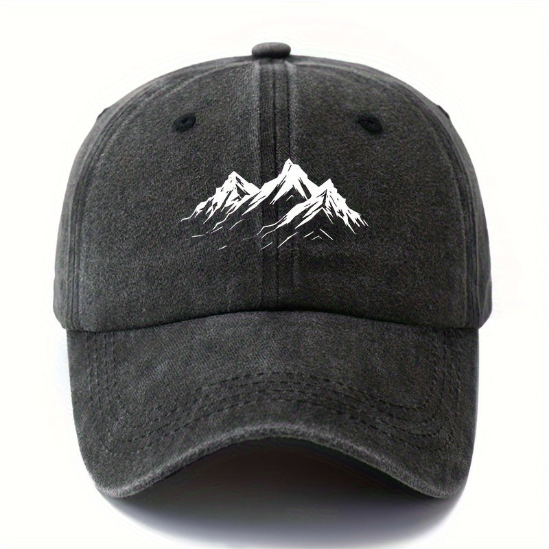 Men's Printed Mountain Peak Baseball Cap, Classic Style Outdoor Adventure Matching Curved Brim Hat, Men's Outdoor Lightweight Duckbill Cap, Trucker Baseball Cap.