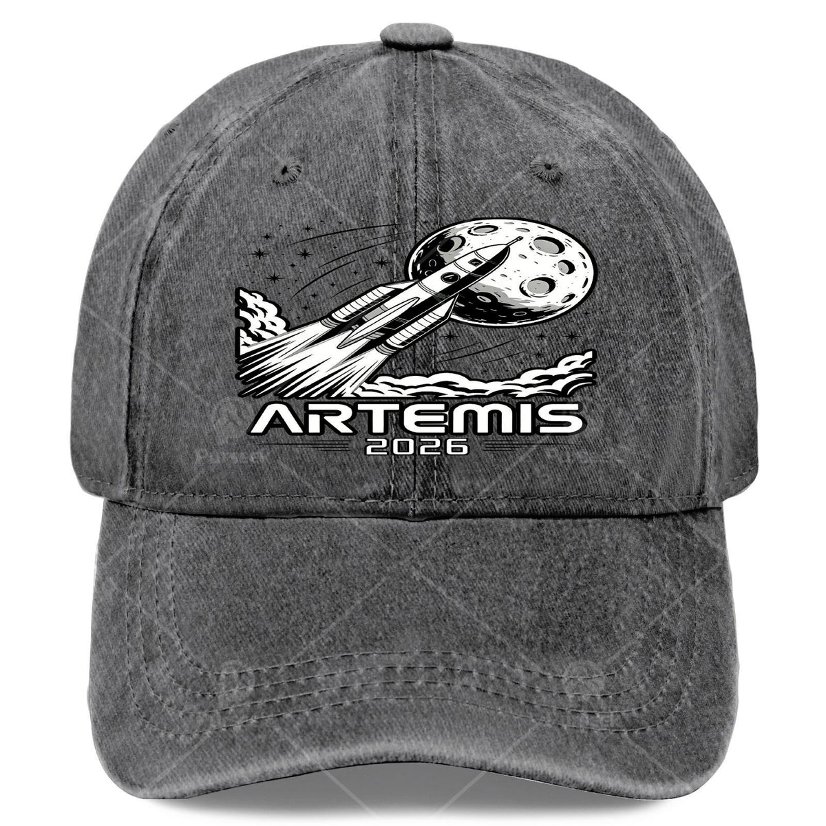 Artemis Launch to The Moon Retro Washed Distressed Baseball Cap - Unisex Full-Body Print with Artemis & Space, Lightweight Round Top Suitable for Christmas, 4th of, Events, Casual Wear, Hand Washable Vintage Hat