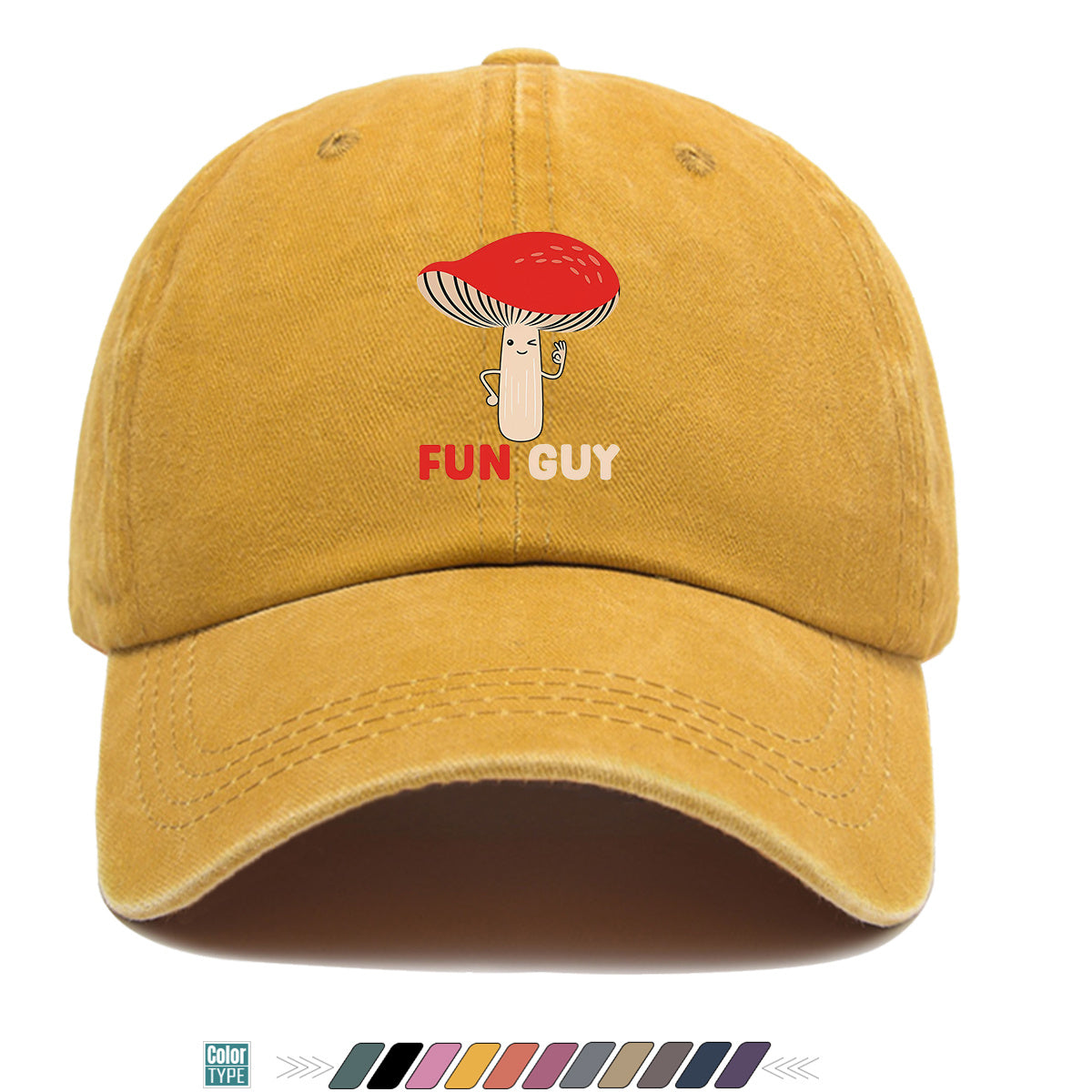 1pc FUN GUY Mushroom Print Baseball Cap with Winking V-Sign & Mushroom - Adjustable Unisex Hat Suitable for Outdoor, Parties, Travel, Picnic, Camping - Breathable Sun Hat for Men & Women, Creative Gift for Daily Wear and Birthdays