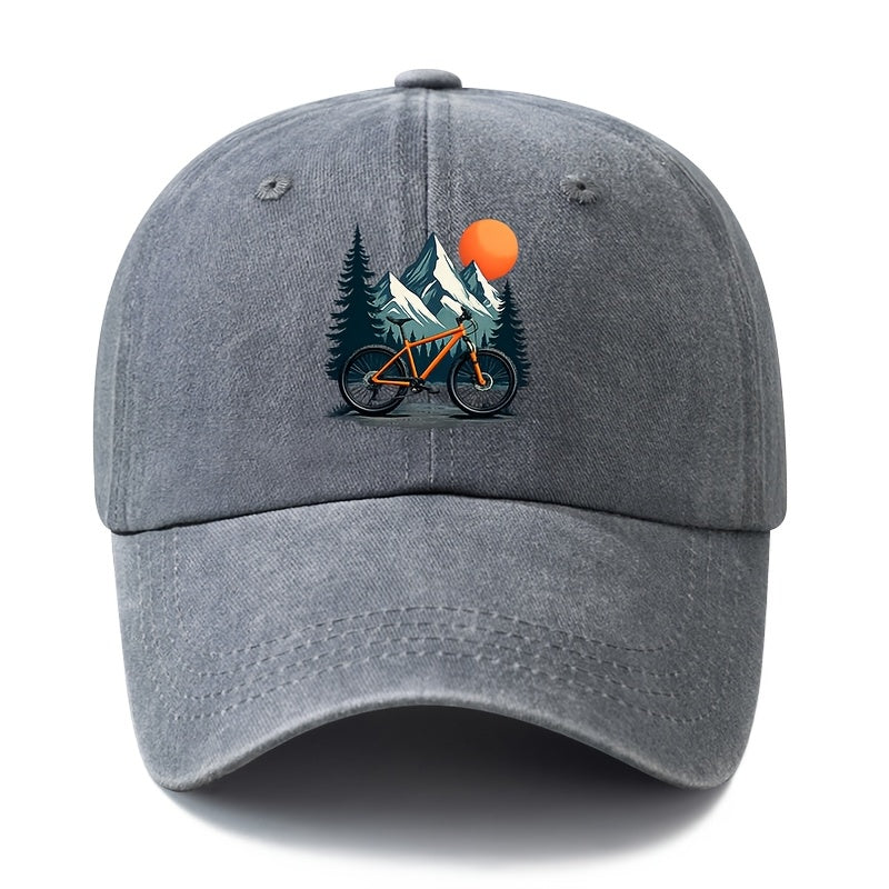 Unisex Fashion Versatile Printed Sunset Bicycle Baseball Cap, Classic Retro Washed Outdoor Lightweight Curved Cap, Trucker Hat, Suitable for Outdoor Vacation Travel Camping And Casual Occasions, Holiday Party Hip-Hop Hat