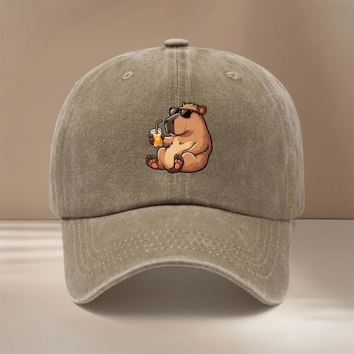 This Is a Baseball Cap with a "Drinking Guinea Pig" Graphic Print. It's Comfortable, Lightweight, and Adjustable in Size. A Six-panel Unisex Hat, This Simple and Trendy Snapback Is Perfect for Outdoor Sports, Picnics, Camping, and  Fashion