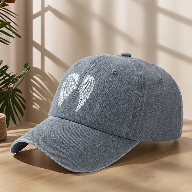 Angel Wing Printed Baseball Cap Classic Washed Distressed Retro Dad Hat Soft Comfortable Sweat-Absorbing Breathable Hat Outdoor Casual Sports Mountaineering Camping Fishing Hat Individual Street Hip-Hop Hat