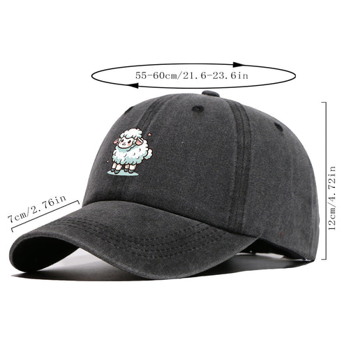 1pc Cute Cartoon Sheep Print Baseball Cap, Soft Breathable Sun Hat, Adorable Healing Style Fashion Hat, Unisex Adjustable Duckbill Cap, Casual Outing Hat, Girly Bestie Hat, Suitable for Picnics, Shopping, Strolling, Travel