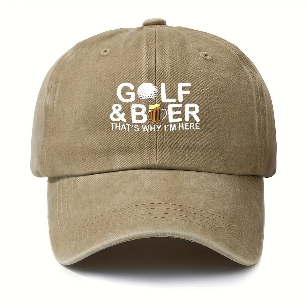 1 "Golf & Beer" Printed Baseball Cap with a Bold "That's Why I'm Here" Slogan and Golf Ball Graphic, Unisex, Adjustable Casual Style Hat for Outdoor Parties, Festivals, Camping, Hip-hop Trucker Hats, Suitable for Outdoor Activities, Picnics
