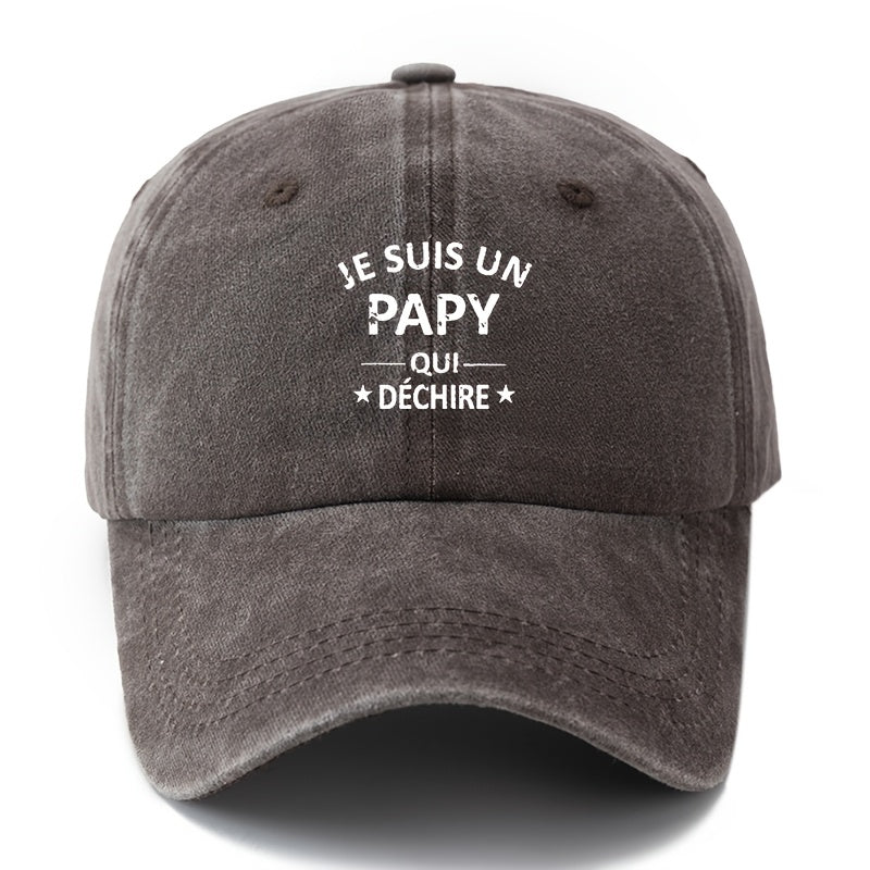 1 Unisex Fashion Versatile Printed Letter "JE SUIS UN PAPY" Baseball Cap | Classic Retro Lightweight Curved Brim, Ideal for Outdoor Travel, Camping, Casual Wear, and Festive Parties, Woven by MAKEFGE