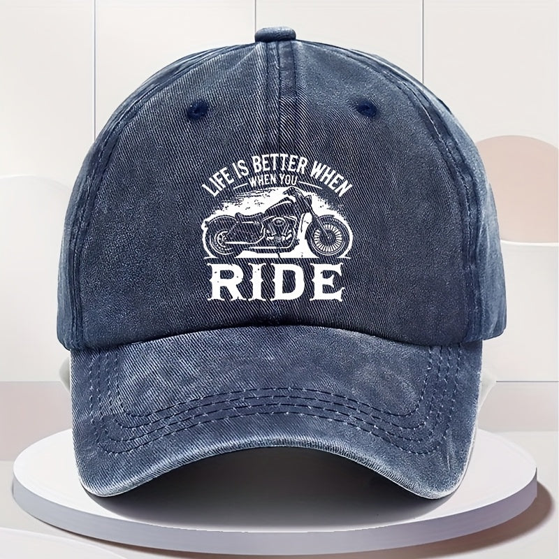 Men'S Retro Motorcycle Cap - Adjustable Snapback Hat Featuring 'Life Is Better When You Ride' And a Motorcycle Design - Lightweight Vintage Biker Hat for Motorcyclists - Casual And Riding Apparel - Offered in Black, Blue, Brown, Grey