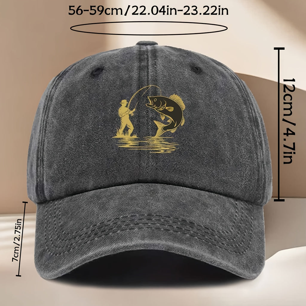 Fishing-Themed Baseball Cap with Curved Brim & Suitable for All Seasons, Suitable for Easter Ramadan Independence Day Parties, Outdoor Casual Hat for &, Fishing Print for Daily Wear and Events