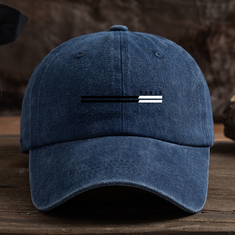 Men' Paris Letter Print Baseball Cap with Paris-Themed '' & '' Letters - Adjustable Curved Brim Hat, Breathable Textile Fabric Suitable for Outdoor, Casual, Travel, Casual Attire - Hand Washable Cap