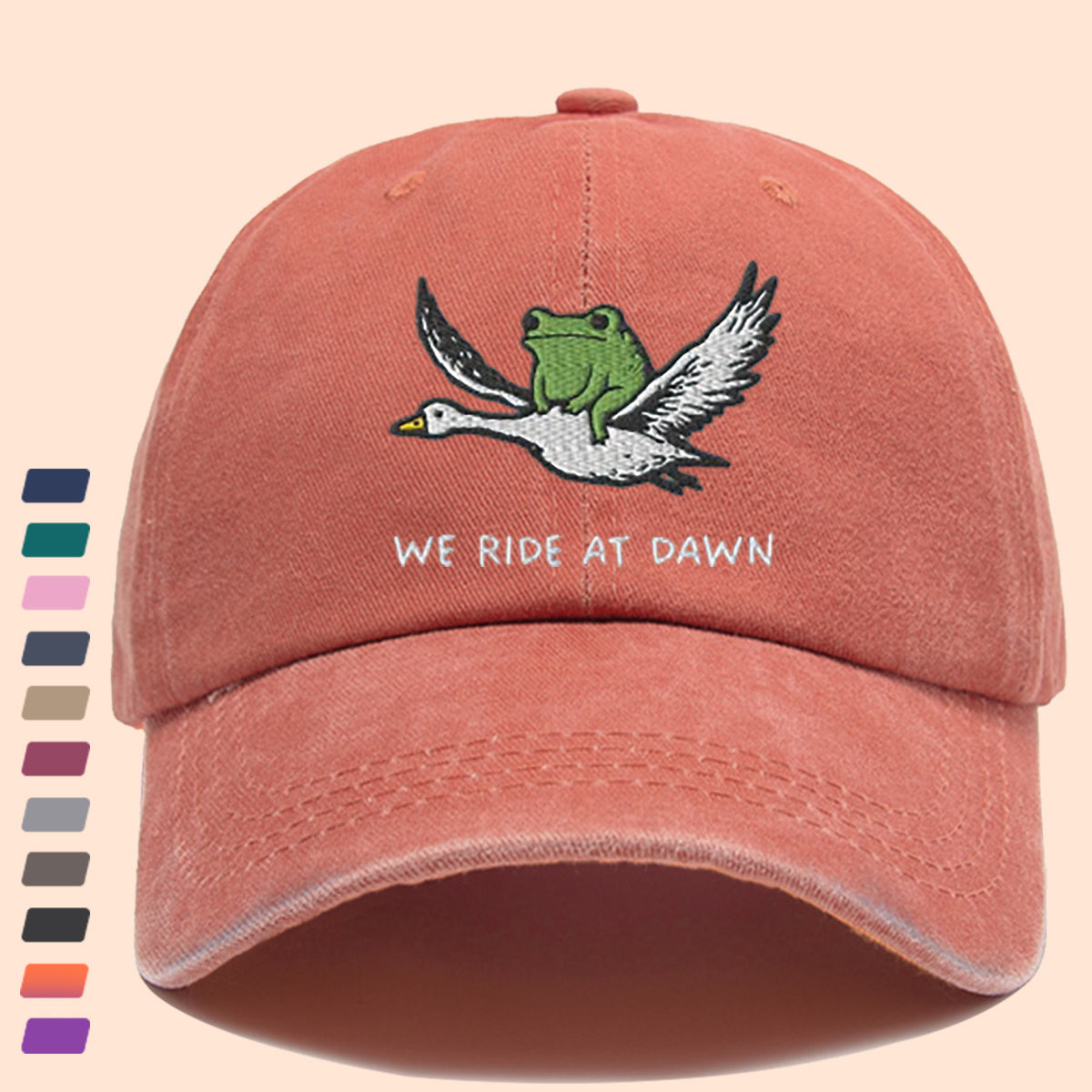 1pc Frog Riding a Goose Printed Flat Print Baseball Cap, Slimming When Worn. Stylish and Unique, Adjustable Size, Suitable for Both Men and Women. Ideal for Outdoor Activities, Vacations, Parties, Cycling, Daily Outings, or as a Holiday Gift.