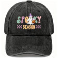 Halloween Retro Washed Cap for Men And Women, Cute Ghost And Pumpkin Pattern, Adjustable, Fashionable Street Casual Baseball Cap