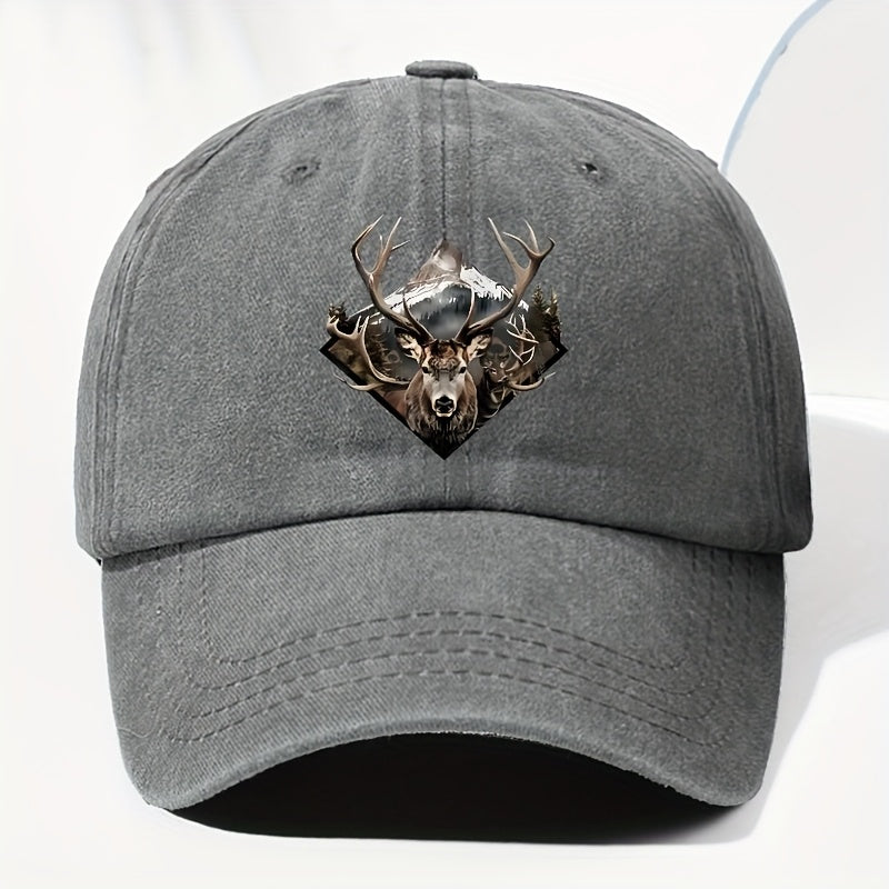Men' & Women' Vintage Elk Print Trucker Hat - Adjustable Soft Top Baseball Cap with Elk Antler, Washed Suitable for Outdoor, Fishing,, Driving - for - Wear, Casual Cap for Sports and Daily Use