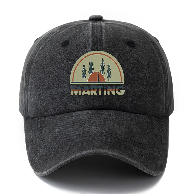 A Unisex, Fashionable and Versatile Printed MARTING Baseball Cap, a Classic Retro Washed Outdoor Lightweight Curved Brim Cap, Suitable for Outdoor Vacations, Travel, Camping, and Other Casual Occasions, a Hip-hop Cap for Holiday Parties, a Casual Cap