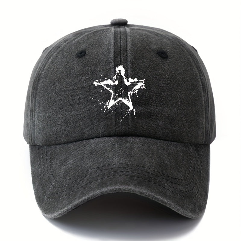 A Unisex Baseball Cap with a Printed Five-star Pattern, Adjustable Size, Lightweight and Sun-protective for Outdoor Use, Suitable for Truckers, Outdoor Activities, Camping, Vacations, and Casual Occasions.
