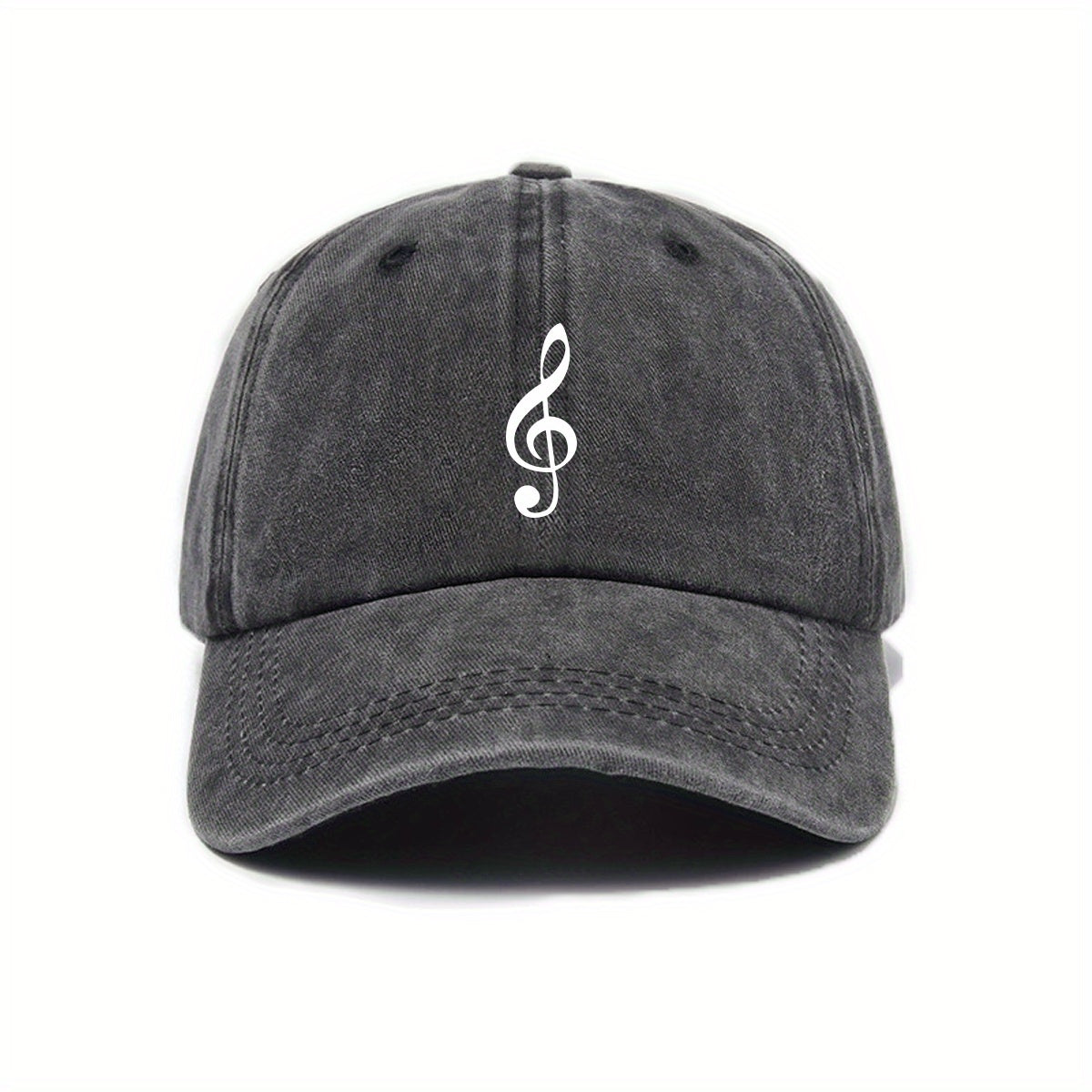Unisex Adjustable Baseball Cap with Treble Clef Print, Urban Retro Washed Design, Available in 5 Colors (Black/Dark Gray/Purple/Mustard Green/Midnight Blue), Outdoor Casual Hat, Street Fashion, Breathable Fabric, Vintage Style