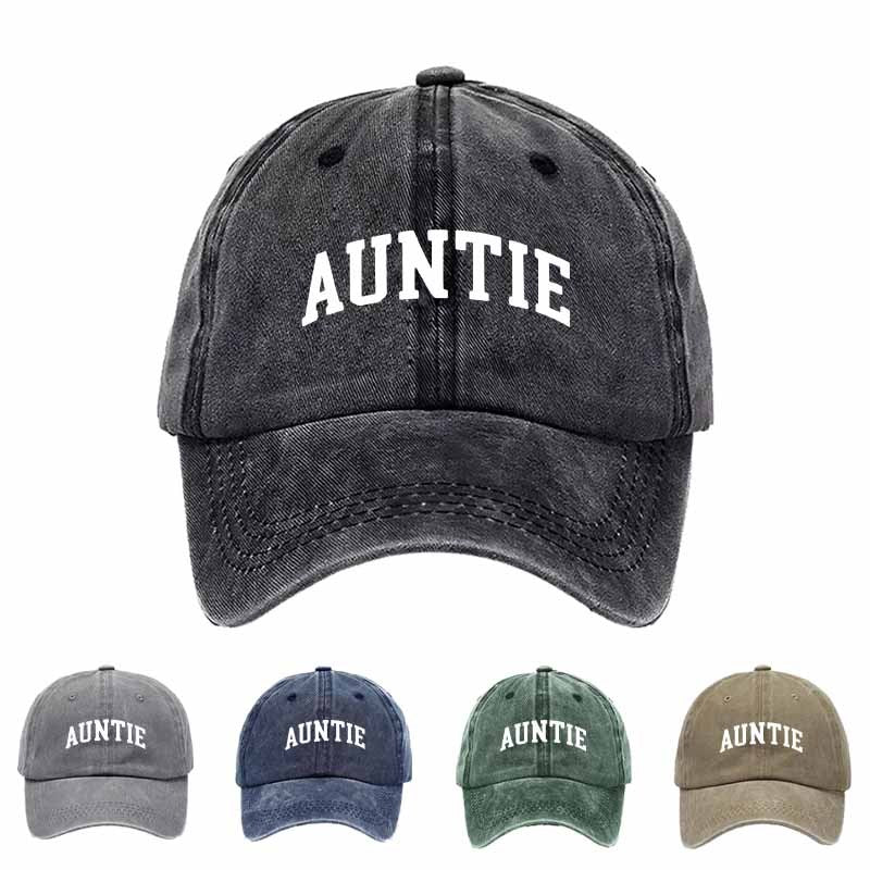 White "AUNTIE" Printed Collegiate Baseball Cap - Lettering for Teacher Gifts, Back-to- & Graduation, Comfortable Casual Hat with Auntie, Hand Washable for Daily Wear & Special Events