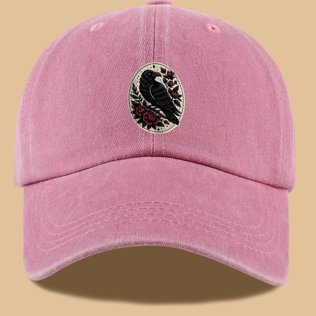 1pc 1pcs Black Crow & Red Rose Vintage Duckbill Baseball Cap - Adjustable Unisex Hat Suitable for Men & Women, Gothic Streetwear Sun Hat for Outdoor Travel, Daily Commute, Photo Shoots, Creative,,