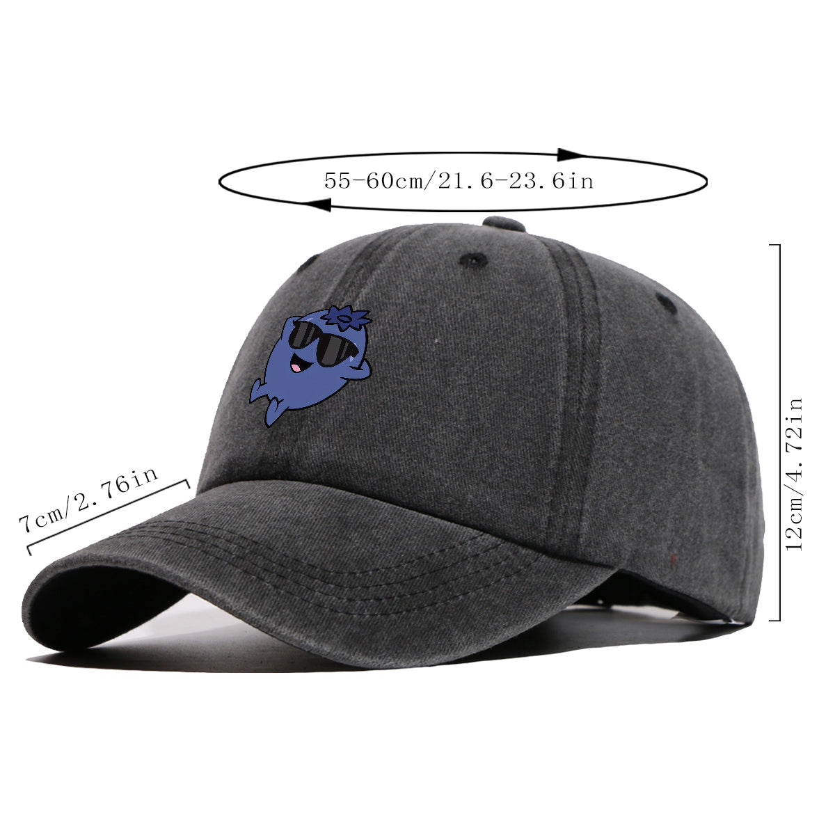 1pc Cartoon Blueberry Pattern Baseball Cap, Fun Sunglasses Flower Decoration, Comfortable And Breathable Sun Hat, Fashionable Cute Unisex Adjustable Dad Hat, Outing Hat, Best Friend Shopping Hat, Suitable for Picnics, Amusement Parks, Hiking