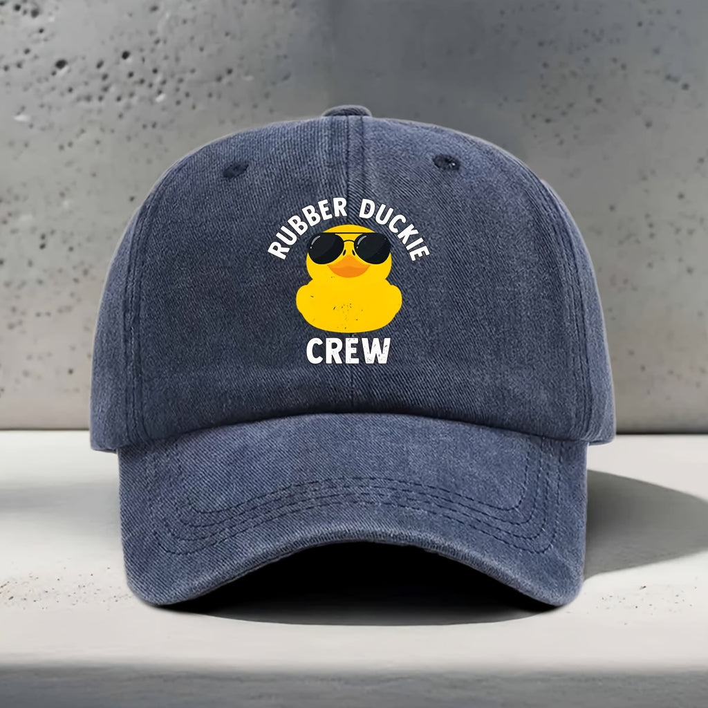 Women'S Baseball Cap with English Print RUBBER DUCKIE CREW, Sunglasses Yellow Rubber Duck Element Pattern, Fashionable Trendy Casual All-Match Unisex Duckbill Hat
