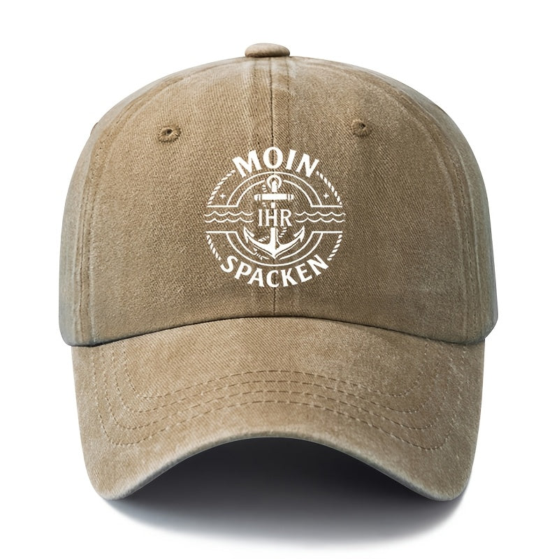 Unisex Fashion All-Match Printed MOIN SPAEN Baseball Cap, Classic Vintage Washed Outdoor Lightweight Curved Brim Hat, Trucker Cap, Suitable for Outdoor Vacation Travel Camping And Casual Occasions, Holiday Party Hip-Hop Hat