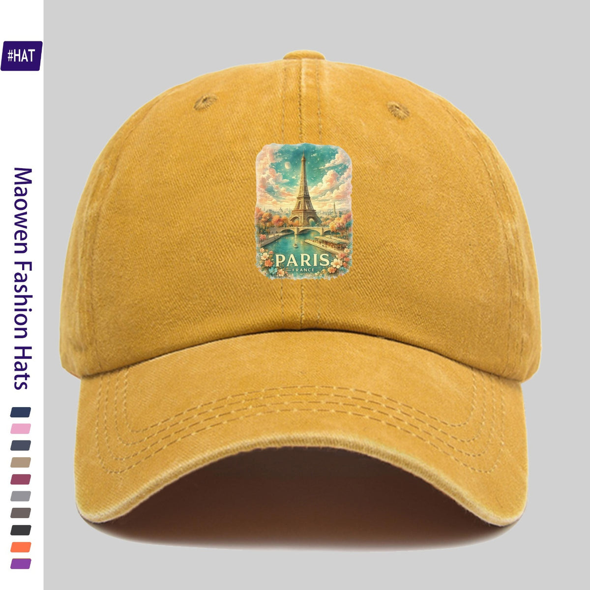 1pc Vintage Washed Distressed Duckbill Baseball Cap - Adjustable Unisex Style with Seine River Print, Lightweight And Suitable for Outdoor Fishing, Hunting, Vacations, Truck Driving, Streetwear, Parties, And Other Occasions