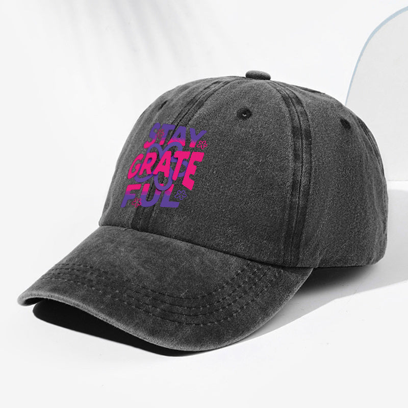 Unisex STAY GRATE FUL Letter Print Washed Vintage Baseball Cap Fashion Men Women Sun Hat Adjustable Size Trucker Cap Suitable for All Seasons Daily Wear