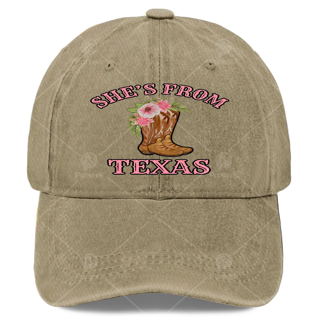 Originating from Texas, She Sports Cowgirl Boots Paired with a Floral Baseball in a Unisex, Vintage Style