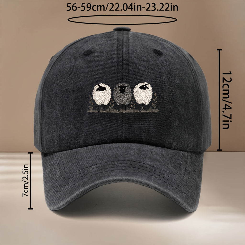 This Is a Baseball Cap with a Small Flock of Sheep Print, Suitable for All Seasons, with an Adjustable Size. It's a Unisex Hip-hop Hat, a Lightweight and Simple Snapback Cap for Outdoor Sports, Dinners, and Camping. It's a Trendy  Curved-brim Hat