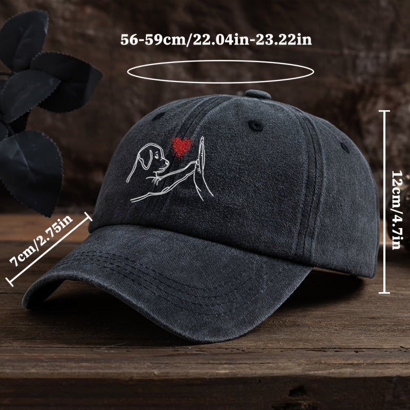 Men's Baseball Cap - Minimalist Dog Lover Hat with High-Five & Heart Graphic, Lightweight Textile for Everyday & Special Events - Perfect Gift for Pet Owners (Black), Dog Hat, Casual Headwear, Playful Design, Durable Construction, Stylish Headwear, Outdoo