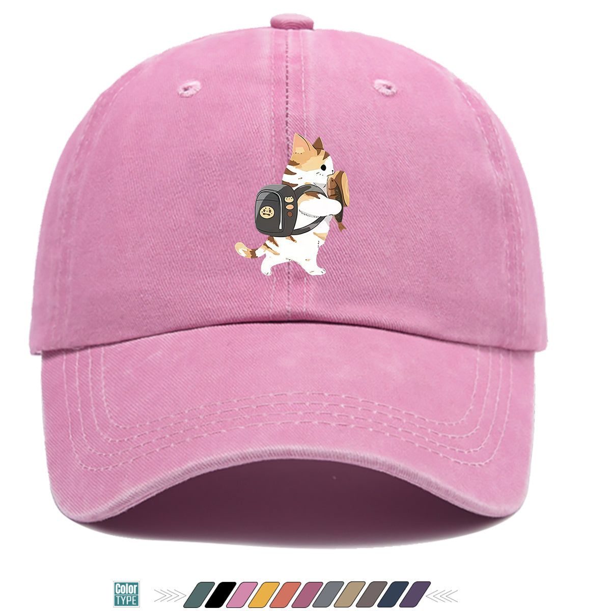 1pc Cartoon Orange White Cat Back Bag Fish Dry Print Baseball Cap Cute Fun Sun Hat Fashion Casual All-Match Unisex Baseball Cap Adjustable Size Daily Hat Commute Street Style Suitable for Daily Outing Shopping Dating Walking Weekend Gatherings Comfo