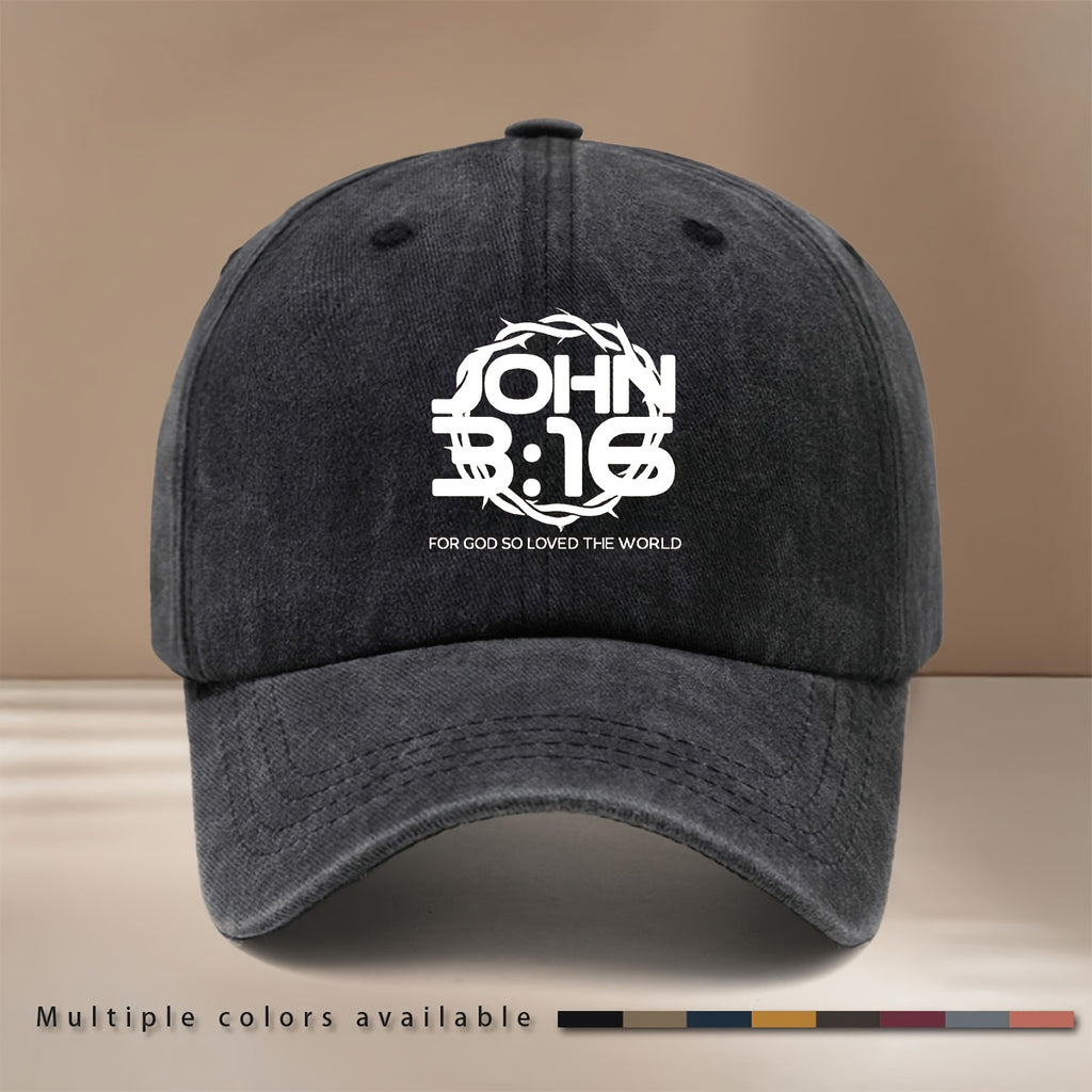 A Baseball Cap Featuring The Text JOHN 3:16, Designed in a Easy And Lightweight Style Suitable for Both Men And Women. This Hip-Hop Duckbill Cap Is Perfect for Vacations, Gatherings, And Camping