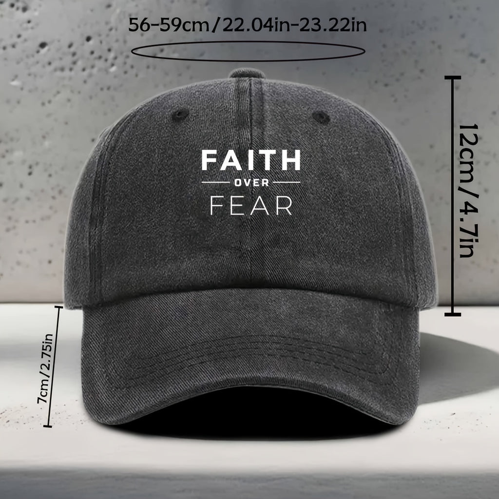Women'S Baseball Cap with English Print FAITH OVER FEAR Inspirational Slogan, Casual Fashion Individual All-Match Street Trendy Unisex Duckbill Hat, Daily Commuting Outdoor Sports Fitness Yoga