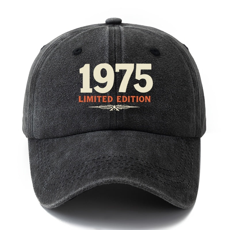 A Unisex, Fashionable and Versatile Printed 1975 LIMITED EDITION Baseball Cap, a Classic Retro Washed Outdoor Lightweight Curved Brim Cap, Suitable for Outdoor Vacations, Travel, Camping, and Other Casual Occasions, a Hip-hop Cap for Holiday Parties,