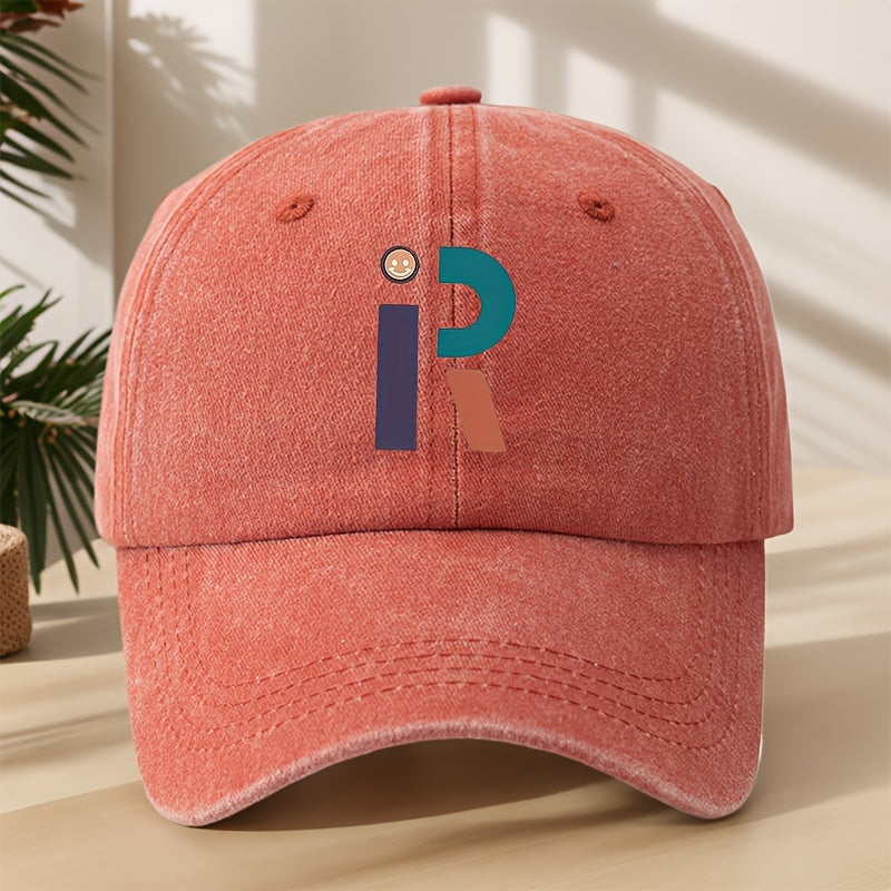 Vintage Washed Distressed Baseball Cap with R Letter Print & Duckbill Brim - Soft Breathable Sweat-Absorbent Suitable for Outdoor, Sports, Camping, Fishing, Streetwear - Curved Brim Hat for, Mountaineering, Hip-Hop Style