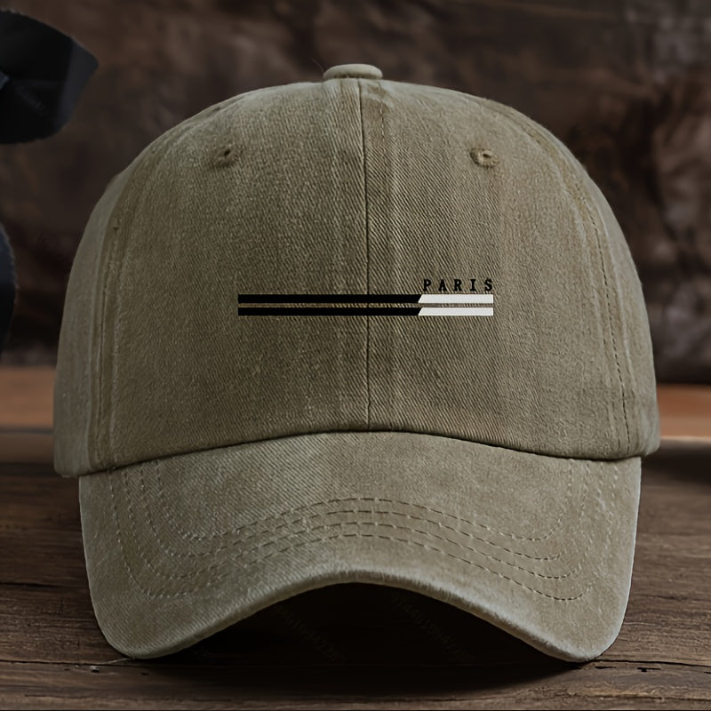 Men' Paris Letter Print Baseball Cap with Paris-Themed '' & '' Letters - Adjustable Curved Brim Hat, Breathable Textile Fabric Suitable for Outdoor, Casual, Travel, Casual Attire - Hand Washable Cap