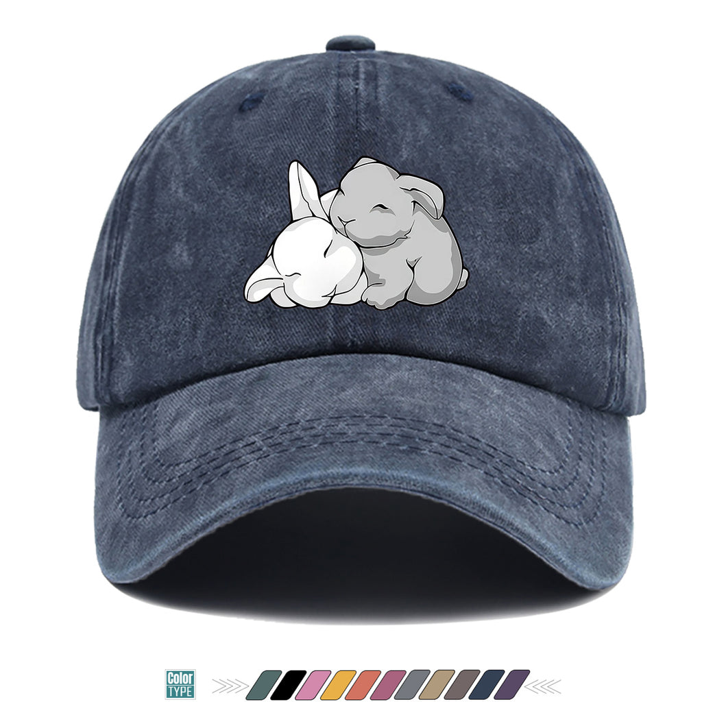 1pc Cuddling Cartoon Rabbits Print Baseball Cap, Soft and Adorable Animal Pattern Hat, Comfortable and Breathable Sun Hat, Stylish Simple  Hat, Unisex Adjustable Baseball Cap, Daily Casual Hat, Couple's Date Hat, Suitable for Daily Outings