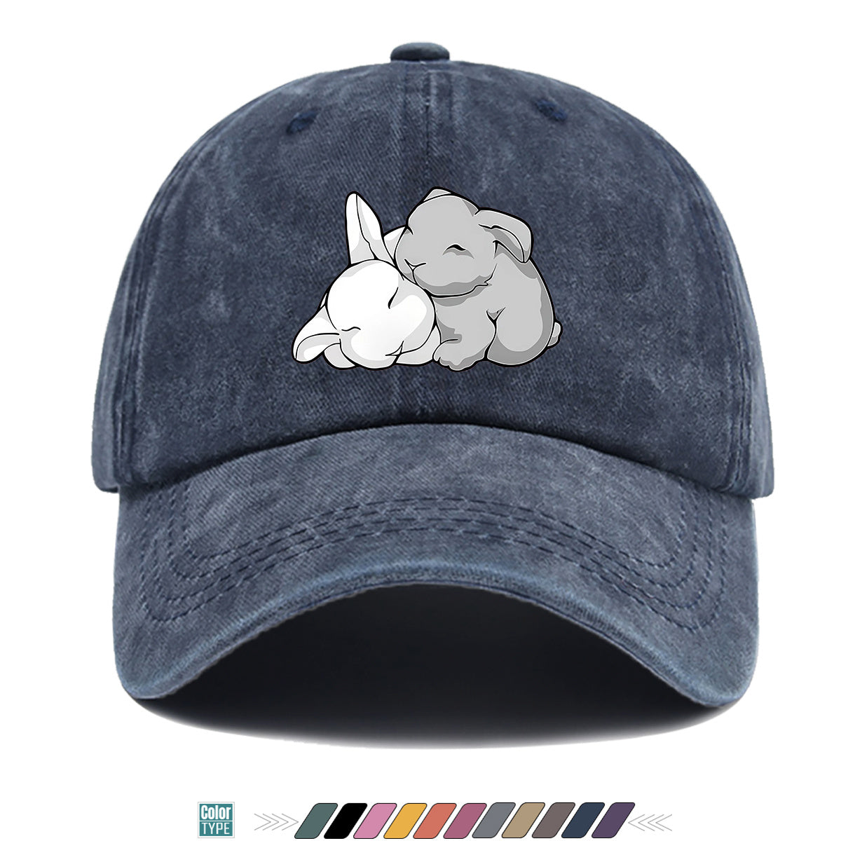 1pc Cuddling Cartoon Rabbits Print Baseball Cap, Soft and Adorable Animal Pattern Hat, Comfortable and Breathable Sun Hat, Stylish Simple  Hat, Unisex Adjustable Baseball Cap, Daily Casual Hat, Couple's Date Hat, Suitable for Daily Outings